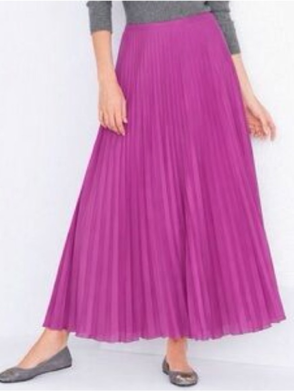 Garnet Hill Magenta Pleated Chiffon Maxi Skirt